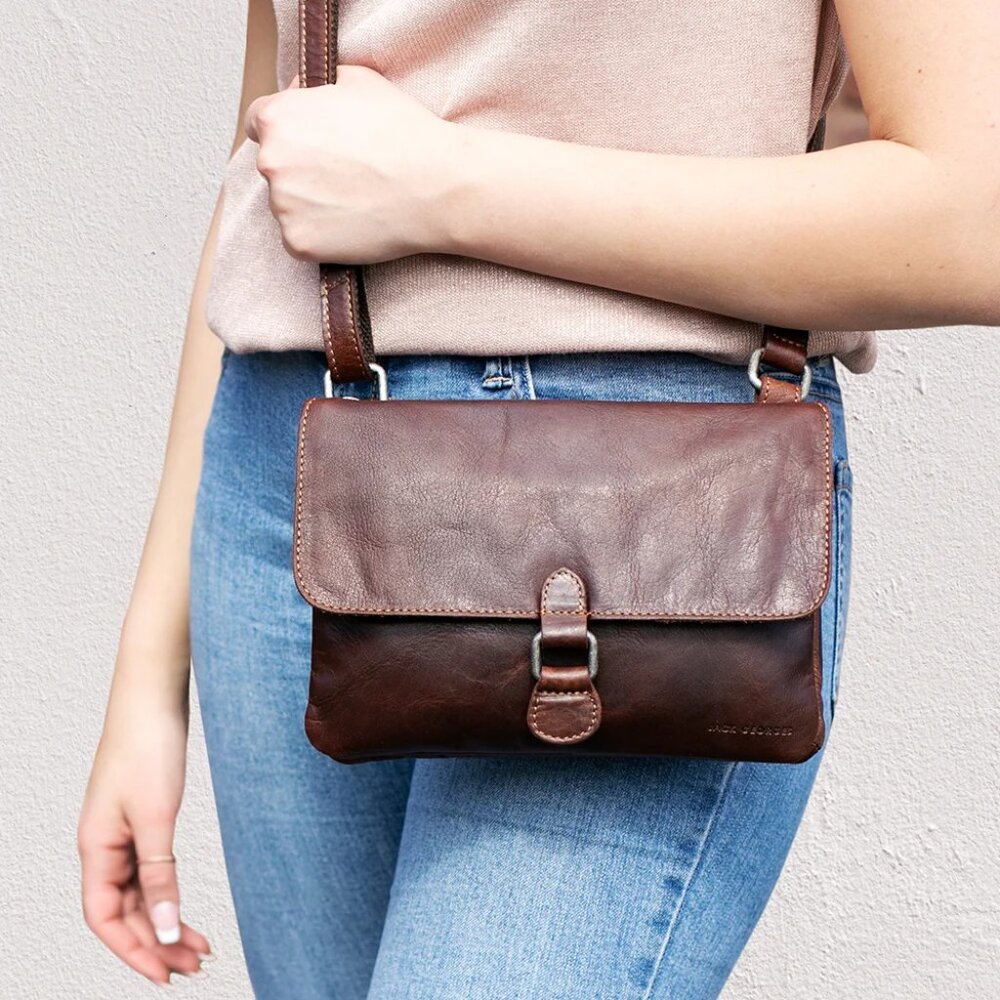 Jack Georges Voyager Brown Leather Wallet Crossbody RFID #7672 NWT $195